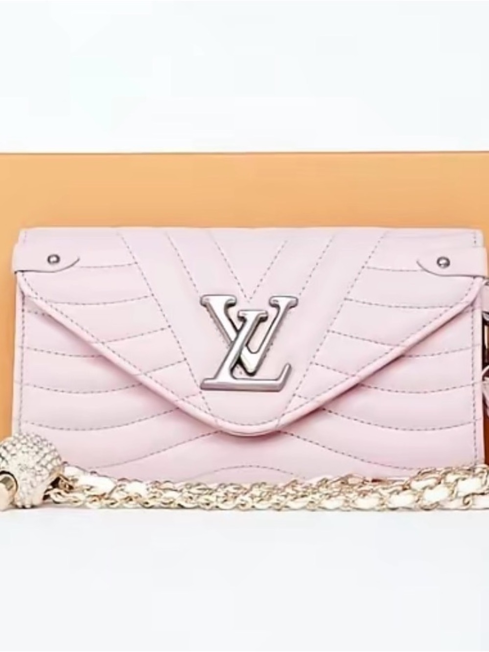 Authentic preloved Louis Vuitton Light Pink Quilted Envelope Clutch with Chain